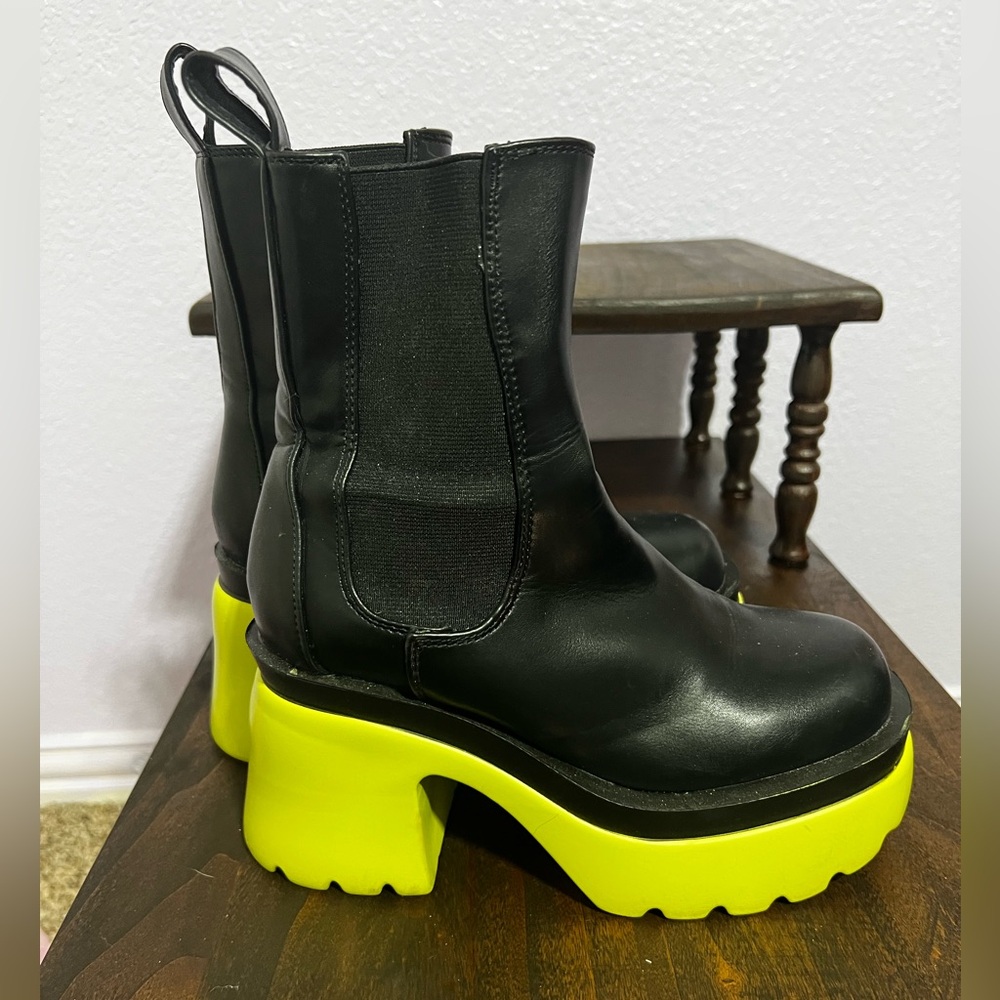 Black and Neon Green Platform Boots - Picture 4 of 6